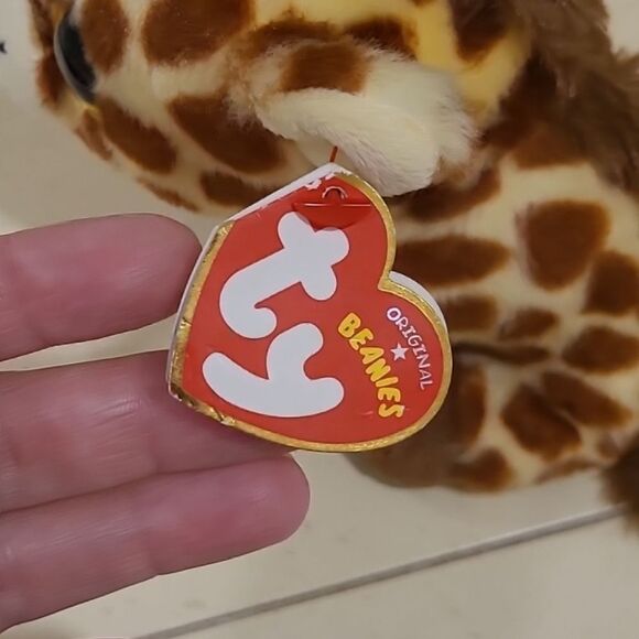TY 6" Original Beanie "PEACHES" Giraffe Stuffed Plush Animal Baby NEW - Picture 4 of 7